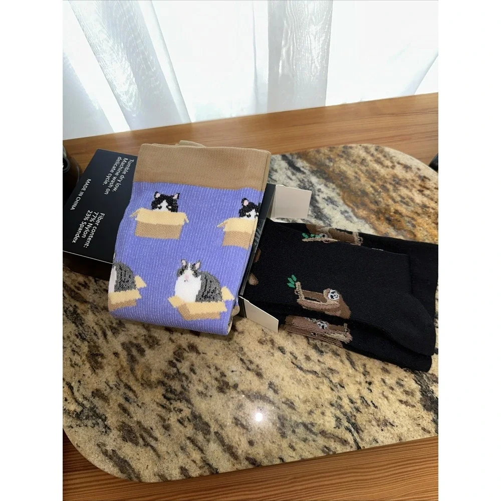 2 Pair Compression Wide Calf 15-22mmhg Kitties And Sloth Nurse-pregnant-travel